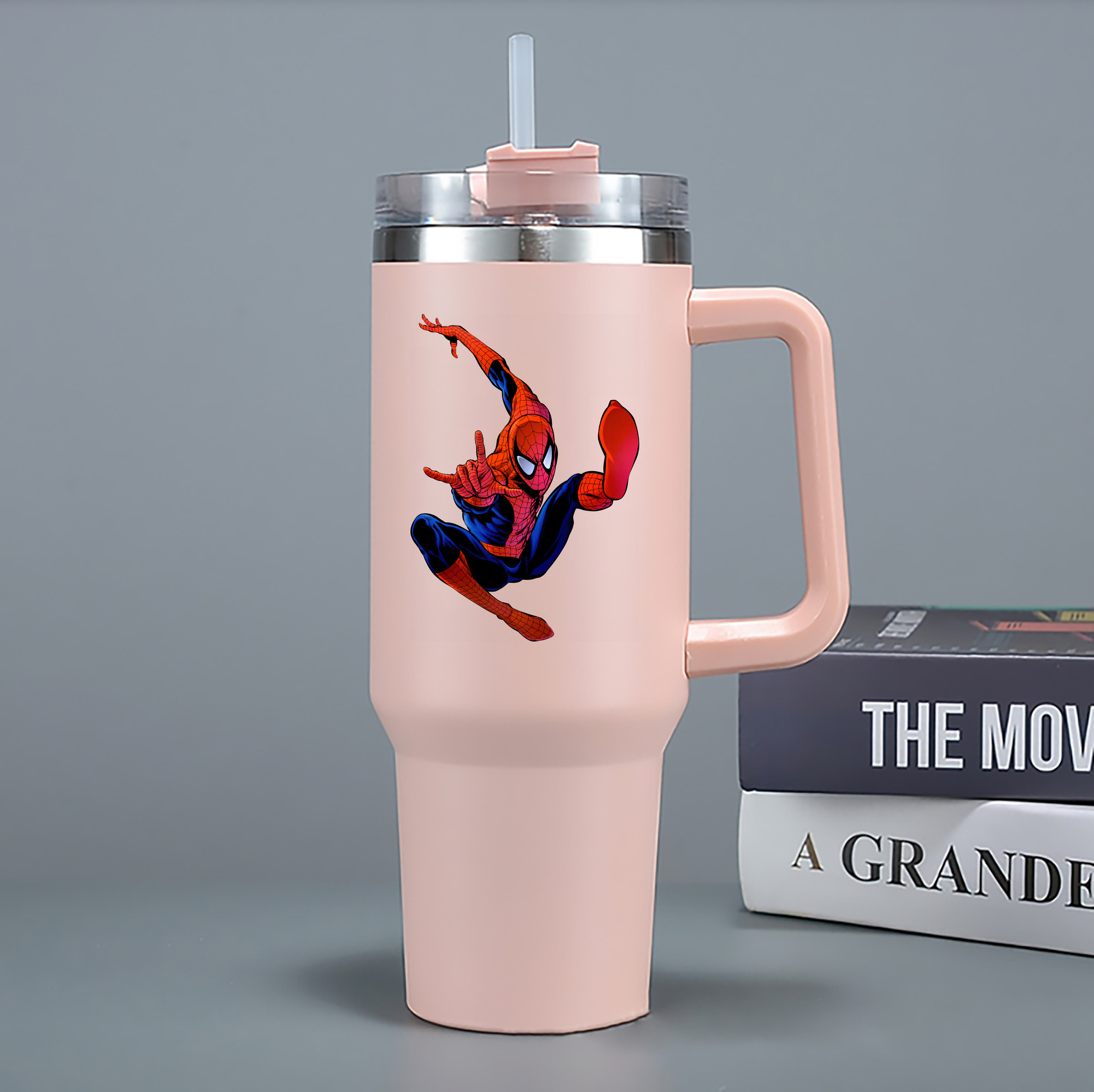 （画像用） Spider Man スパイダーマン 1200mL車用タンブラー - クリスタルステッカー（プラスチックストロー付き）
